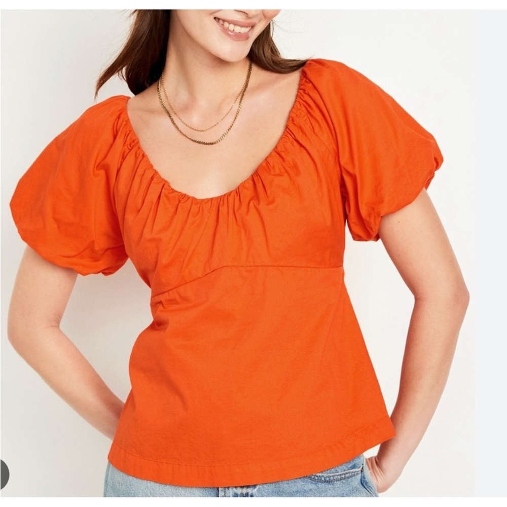 Old Navy puff sleeve bright coral blouse